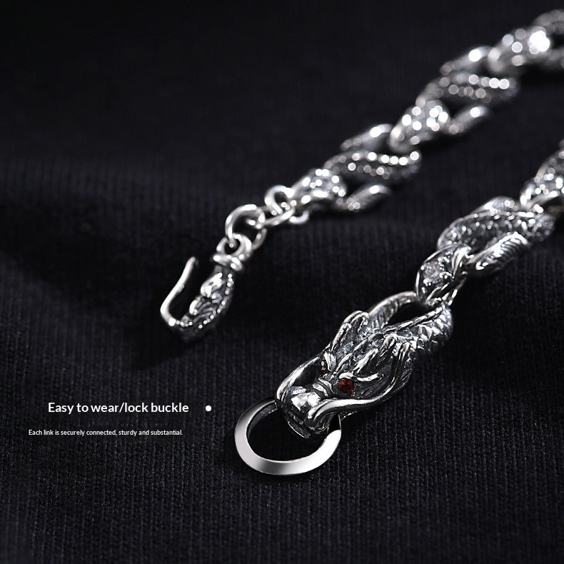 Men's Style 925 Silver Zodiac Dragon Bone Bracelet
