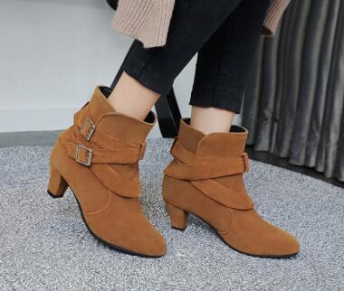 Winter Herbst Leder Casual Frauen High Heels Pumps Warme Stiefeletten