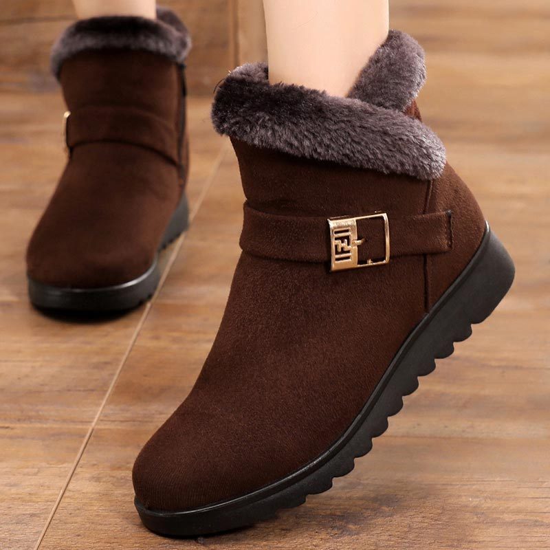 Bottes d'hiver pour femmes, chaudes, en peluche, avec fermeture éclair, confortables, plates