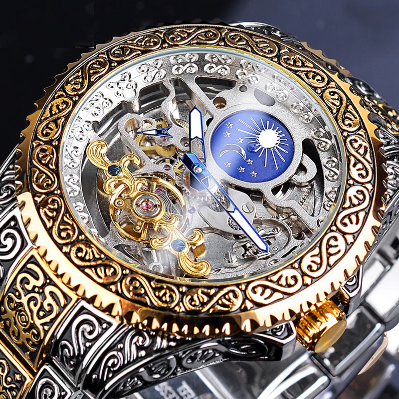 Montres mécaniques Forsining Skeleton Carved Tourbillon de luxe pour hommes