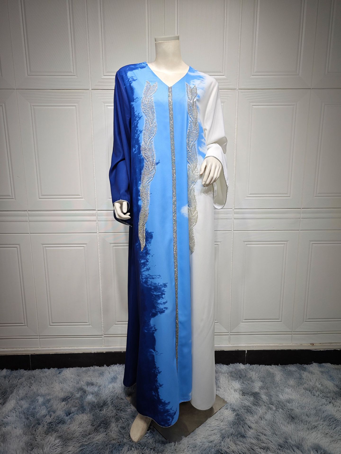 Perlenstickerei Muslimisches Kleid Batik Strass Robe
