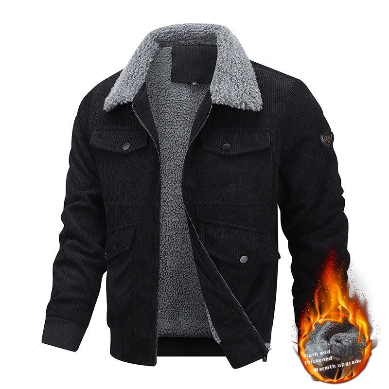 Winter Revers-Fleecejacke mit Taschen Warmer, dicker Baumwollmantel Herrenbekleidung