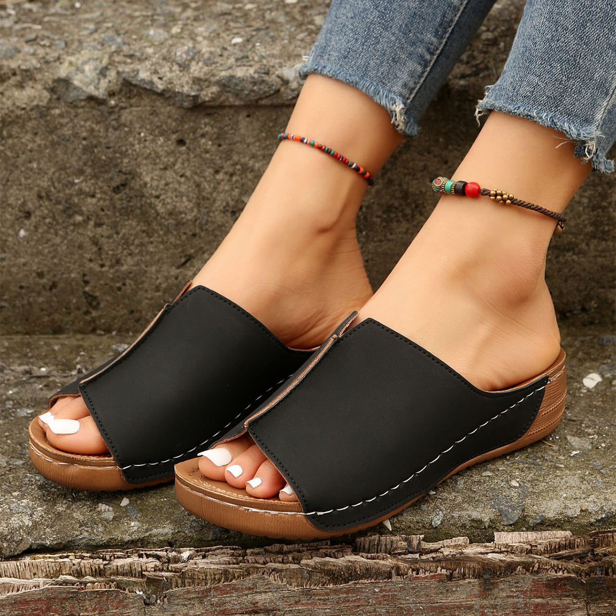 Fashion Solid Wedges Sandalen Sommer Casual Peep-Toe Hausschuhe Outdoor Dicke Sohle Erhöhung Slides Schuhe Frauen