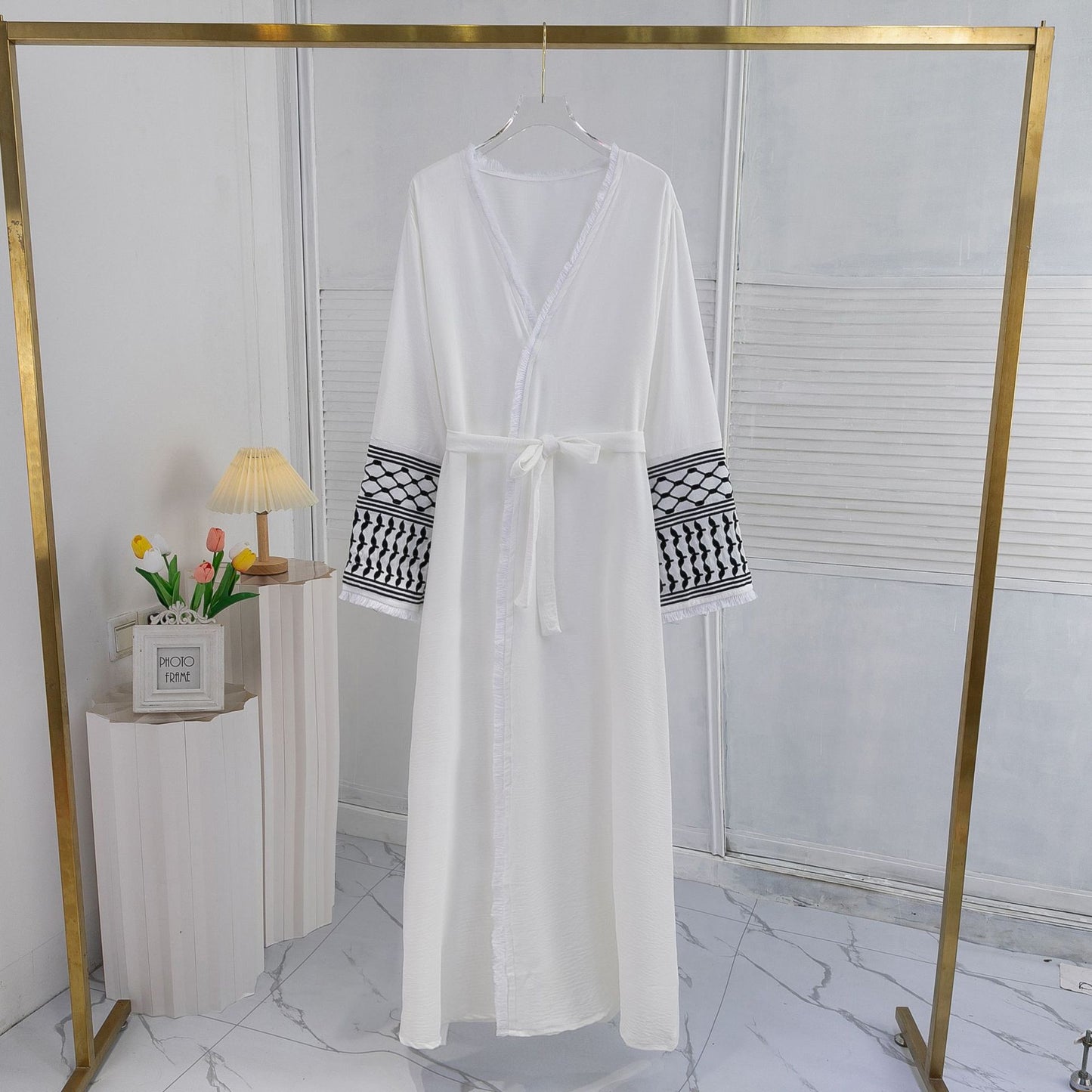 Élégant Cardigan Brodé Robe Musulmane pour Femme