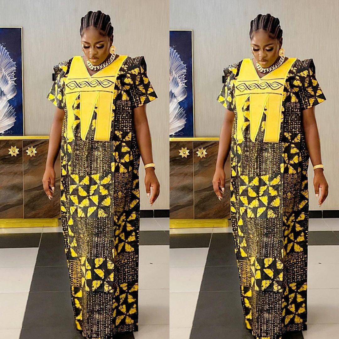 Stylish Plus Size Printed Dress Women'S Embroidery Muslim Robe for Ev
