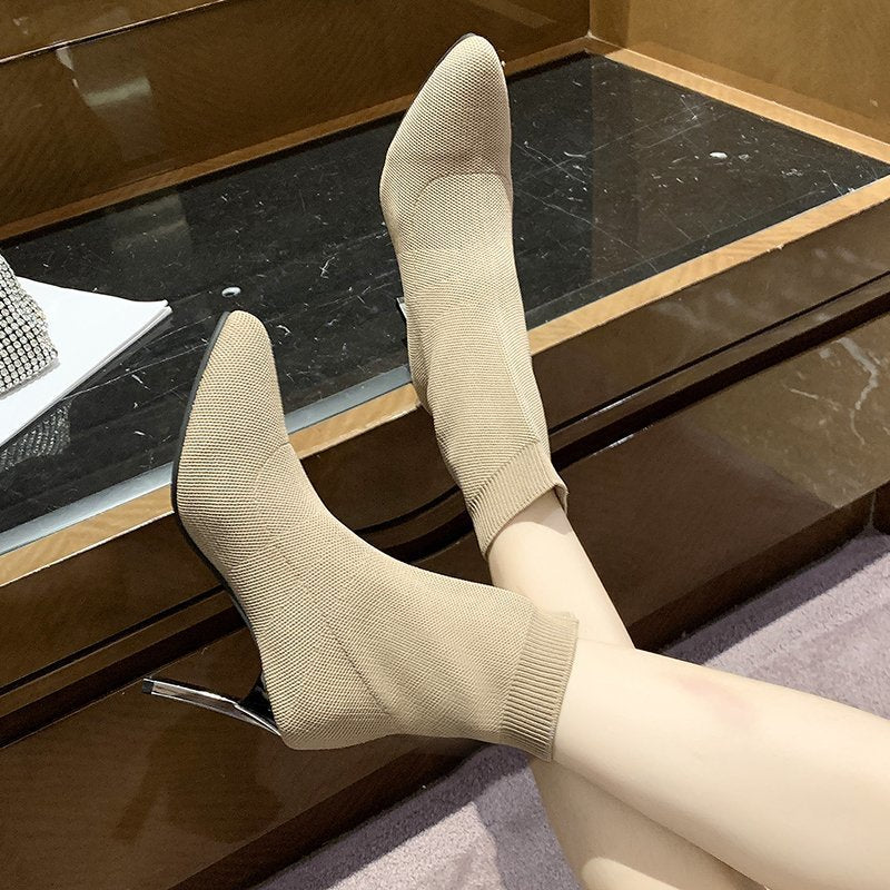 Spitze Zehen Stiefeletten Damen Socken Schuhe