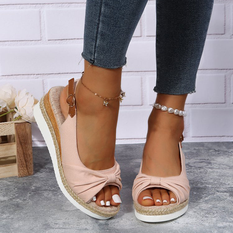 Schleife Schuhe Sommer Peep Toe Plateau Sandalen Schnalle Tägliche Freizeitschuhe