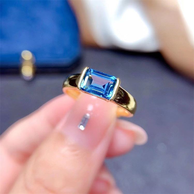 Natürlicher Topas Ring Dame 925 Silber plattiert