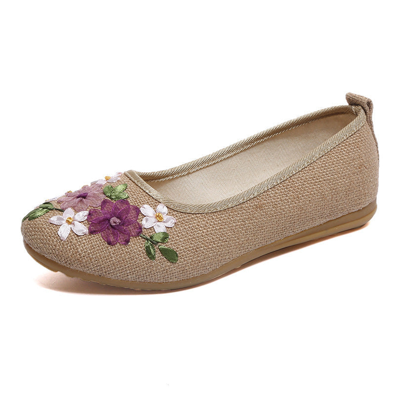 Ethnische Stil Bestickte Schuhe Flache Leinen Frauen