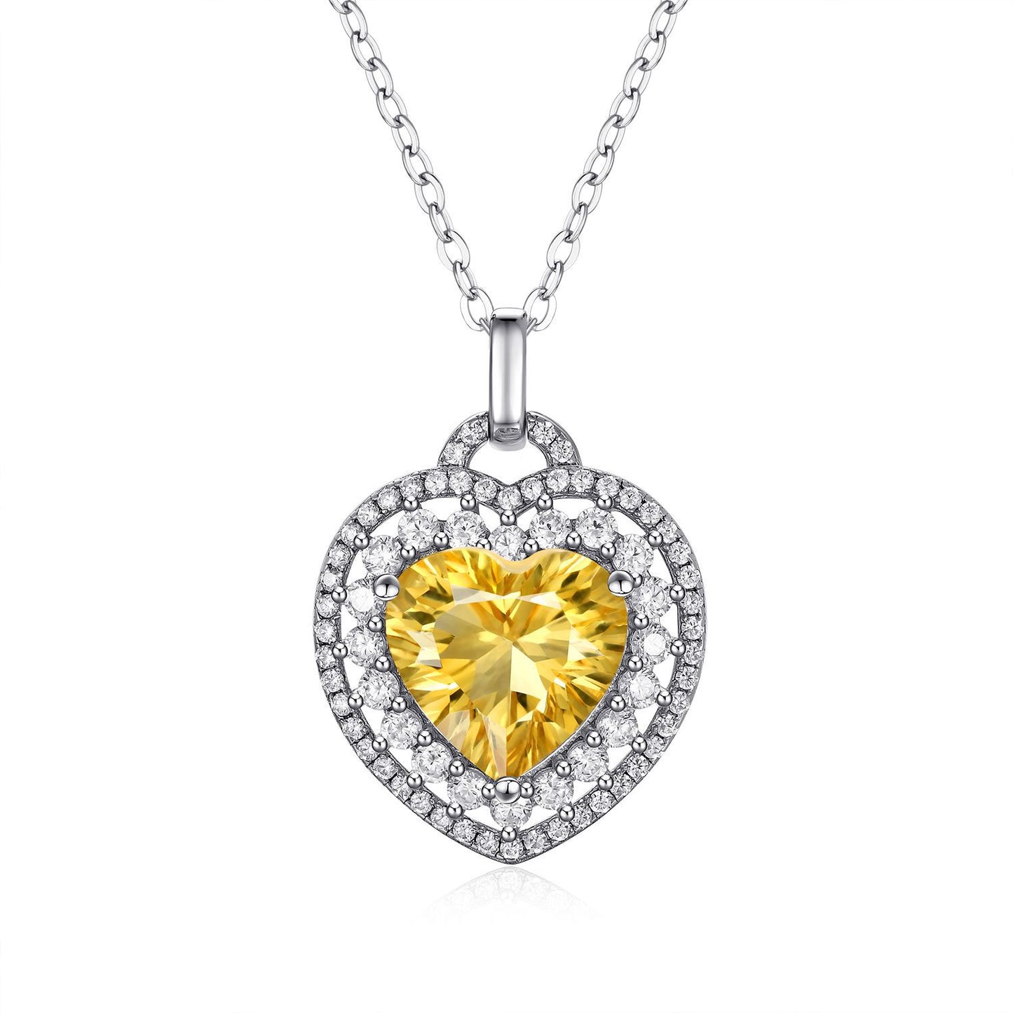 Natürliche Herzform Citrin Halskette Damen 925 Silber Komplett-Set Exquisiter Anhänger
