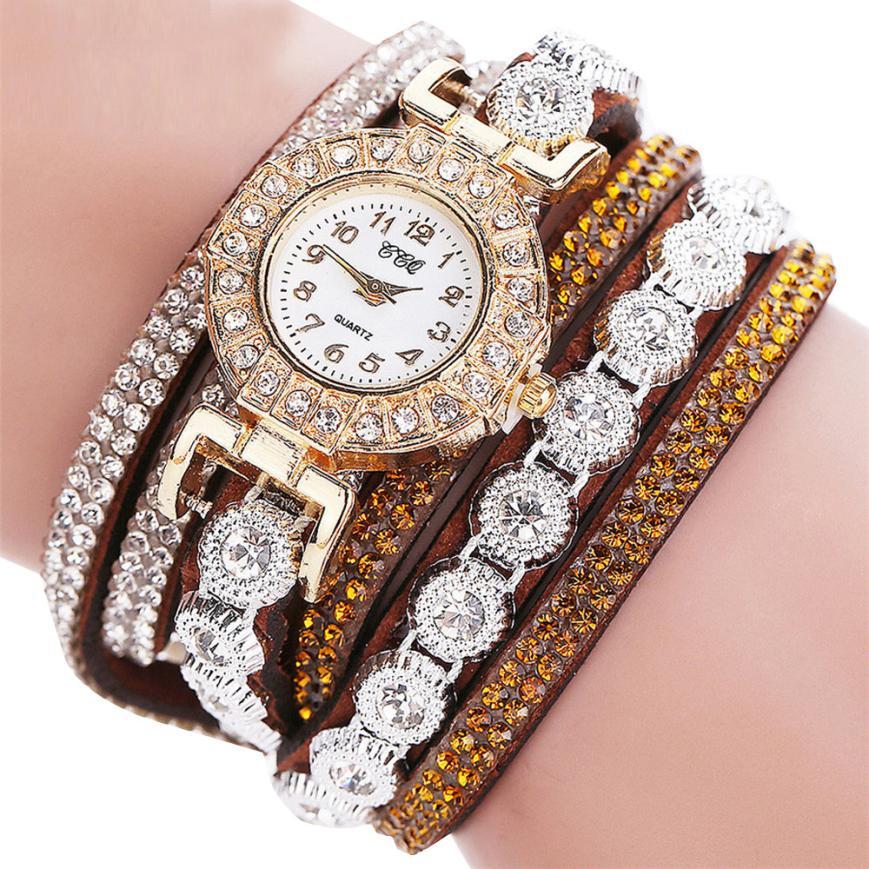 Relogio masculino Frauen Quarz Frauen PU Leder Strass Uhr Armband Uhren