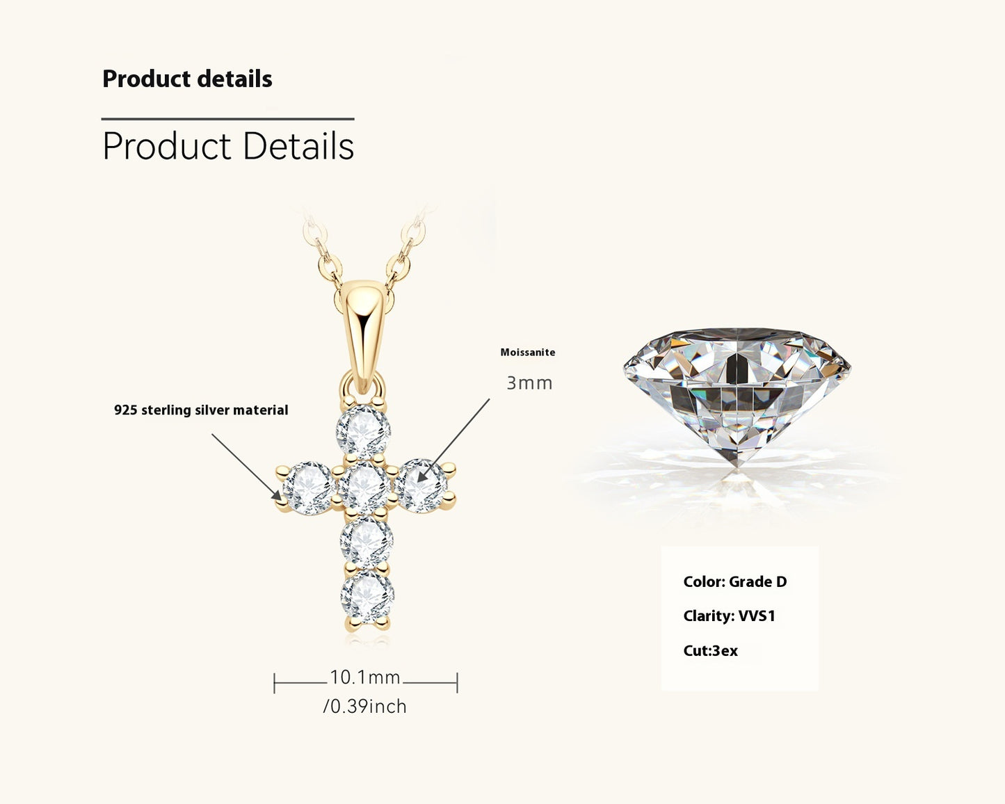 925 Sterling Silver Diamond Cross Necklace for Women