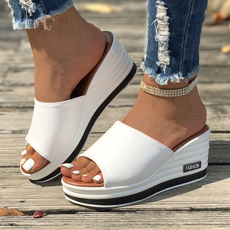 Fischmaul Keilsandalen Sommermode Hohldesign High Heels Slides Hausschuhe Lässige Strandschuhe für Frauen