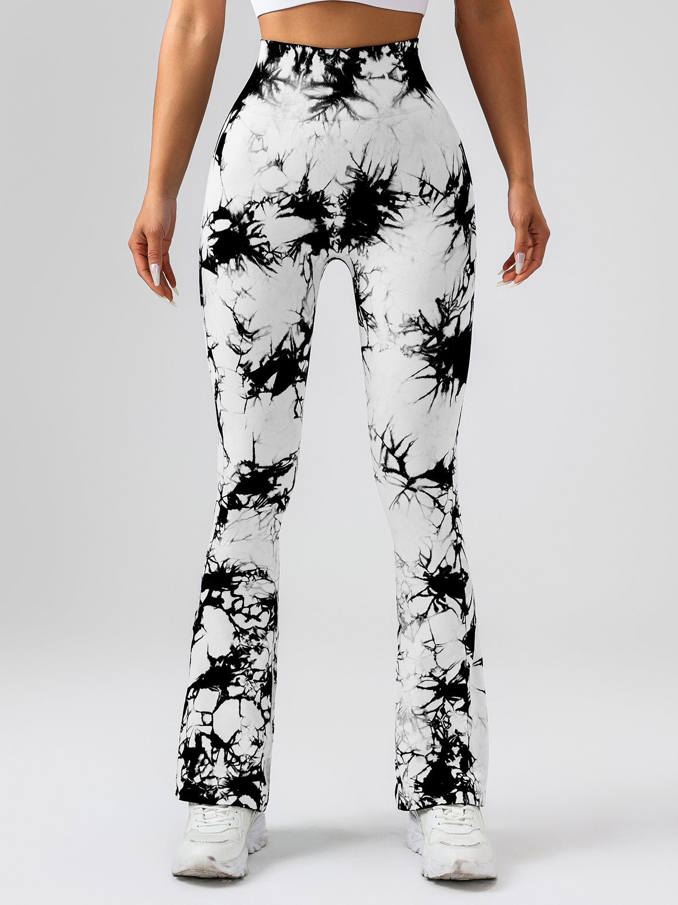 2er-Pack Batik-Leggings mit hoher Taille, ausgestellt, Po-Lifting, Fitness, Sport, Yoga, Schlaghosen für Damen, Workout-Leggings für Damen, nahtlose Leggings zum Kneten des Po-Liftings