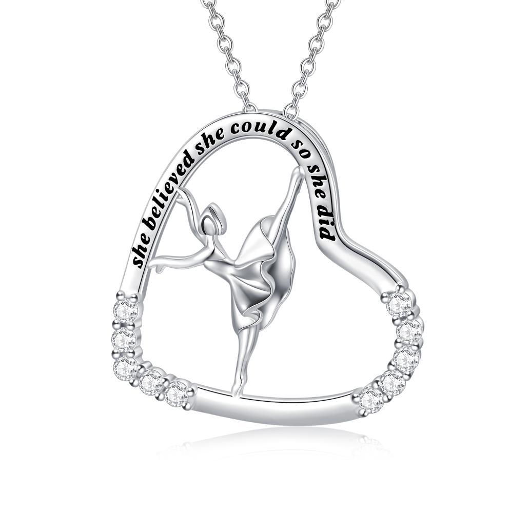 925 Sterling Silber Herz Ballerina Tänzerin Ballett Tanz Anhänger Halskette Tanzschmuck Geschenke für Frauen