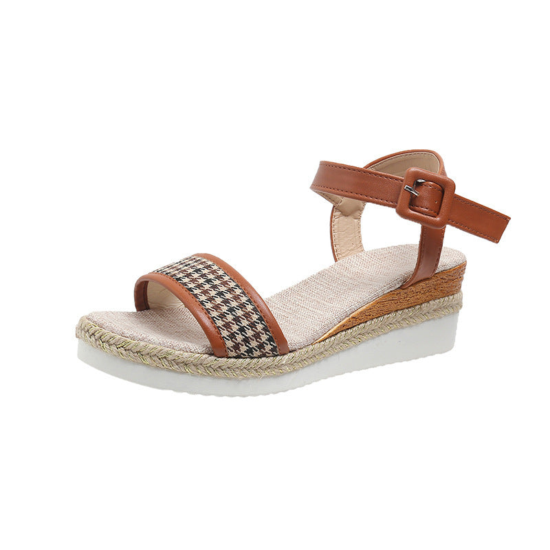 Hahnentrittmuster Sandalen Damen Sommer Schnalle Abendschuhe