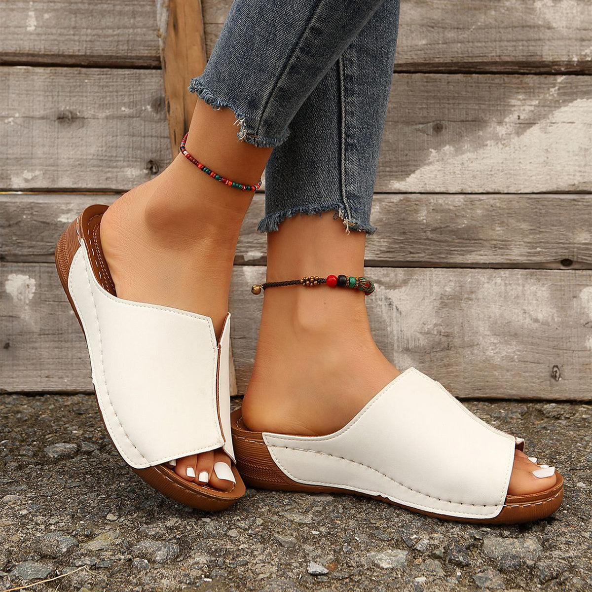 Fashion Solid Wedges Sandalen Sommer Casual Peep-Toe Hausschuhe Outdoor Dicke Sohle Erhöhung Slides Schuhe Frauen