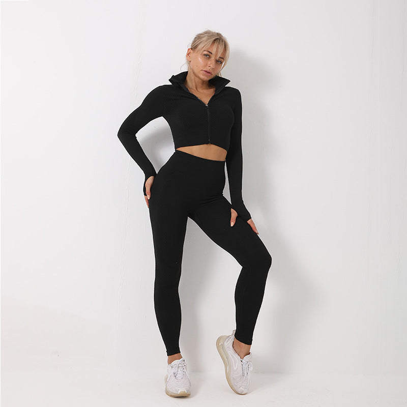 Ensemble de yoga 3 pièces sans couture pour femme - Leggings, haut court et soutien-gorge de sport - Tenue de fitness pour femme - Survêtement