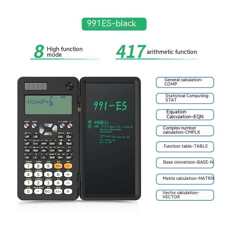 Calculatrices scientifiques pliables 2 en 1 avec tablette d'écriture, fonction d'apprentissage, calculatrices scientifiques de bureau pliables