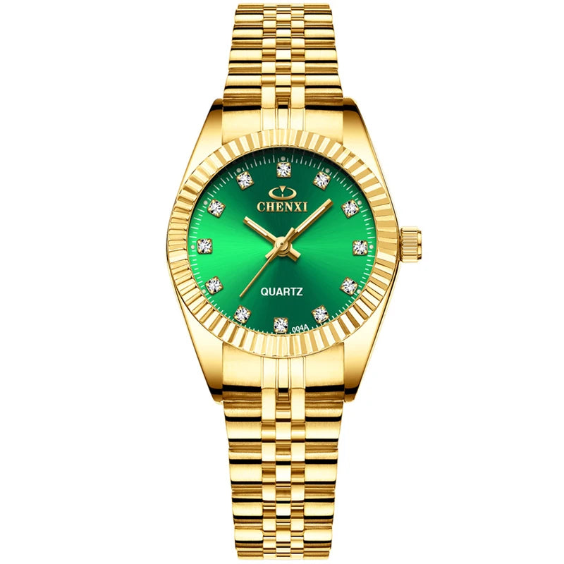 CHENXI Brand Top Luxury Ladies Golden Watch for Women Clock Female Women's Dress Rhinestone Quartz Waterproof Wristwatches