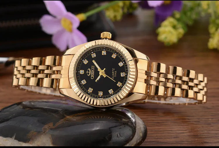 CHENXI Brand Top Luxury Ladies Golden Watch for Women Clock Female Women's Dress Rhinestone Quartz Waterproof Wristwatches