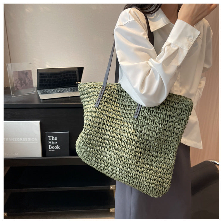 Straw Woven Tote Bags Casual Large Luxury Design Capacity Handbag Beach Shoulder Simple Women's Bag Style Shopping Summer bolsos