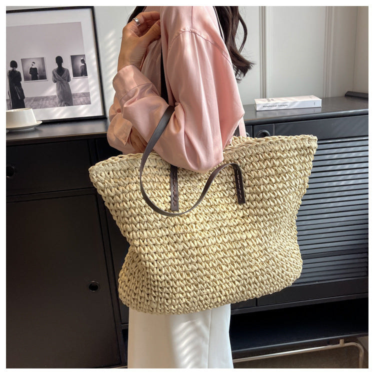 Straw Woven Tote Bags Casual Large Luxury Design Capacity Handbag Beach Shoulder Simple Women's Bag Style Shopping Summer bolsos