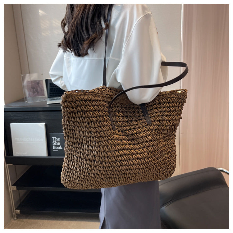 Straw Woven Tote Bags Casual Large Luxury Design Capacity Handbag Beach Shoulder Simple Women's Bag Style Shopping Summer bolsos