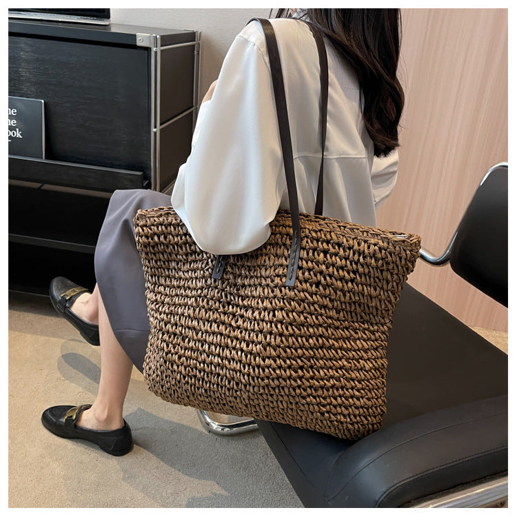 Straw Woven Tote Bags Casual Large Luxury Design Capacity Handbag Beach Shoulder Simple Women's Bag Style Shopping Summer bolsos