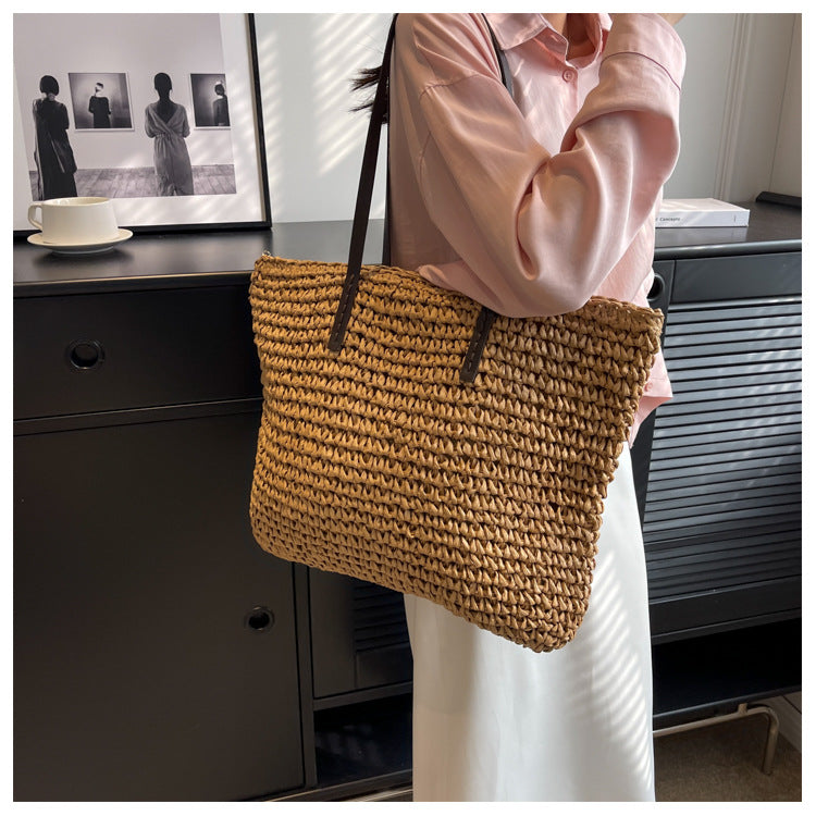 Straw Woven Tote Bags Casual Large Luxury Design Capacity Handbag Beach Shoulder Simple Women's Bag Style Shopping Summer bolsos