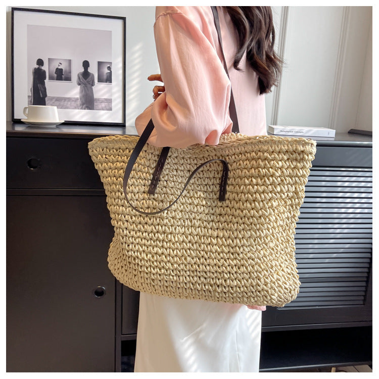 Straw Woven Tote Bags Casual Large Luxury Design Capacity Handbag Beach Shoulder Simple Women's Bag Style Shopping Summer bolsos