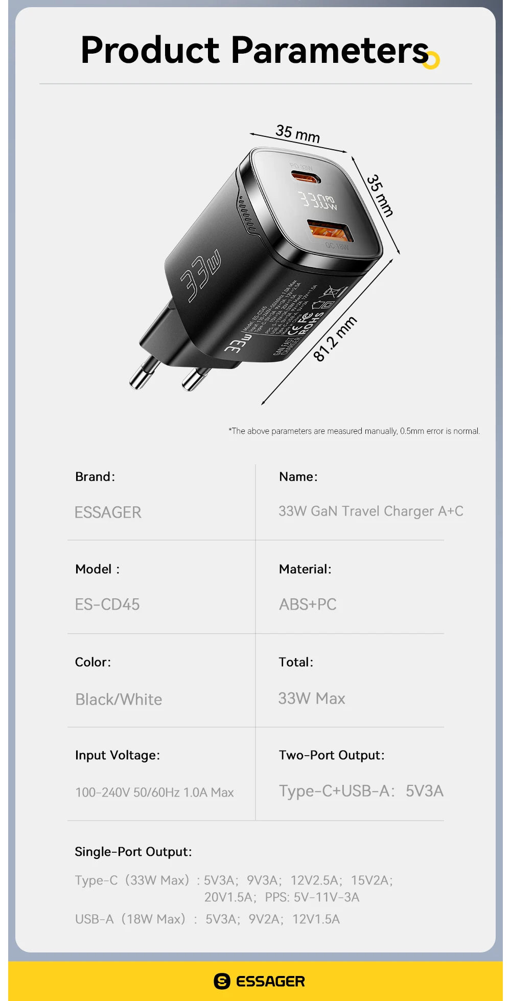 Essager 33W GaN USB Type C Charger Digital Display PD Fast Charging For iPhone 16 15 14 Pro Max iPad Mini 6 Xiaomi Samsung S22