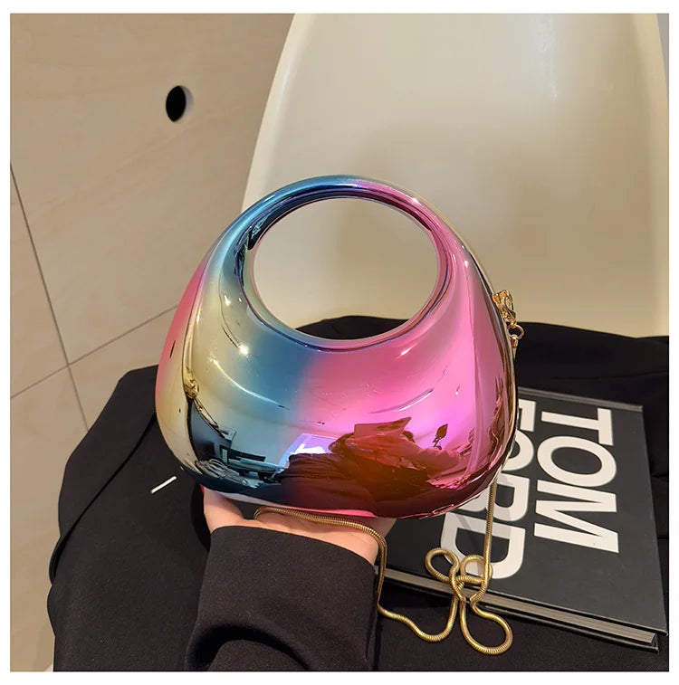 Hot Selling Women's Crossbody Bag 2025 New PVC Metallic Luster Half Moon Party Banquet Women's Bag Luxury Handbag Bolso De Mujer