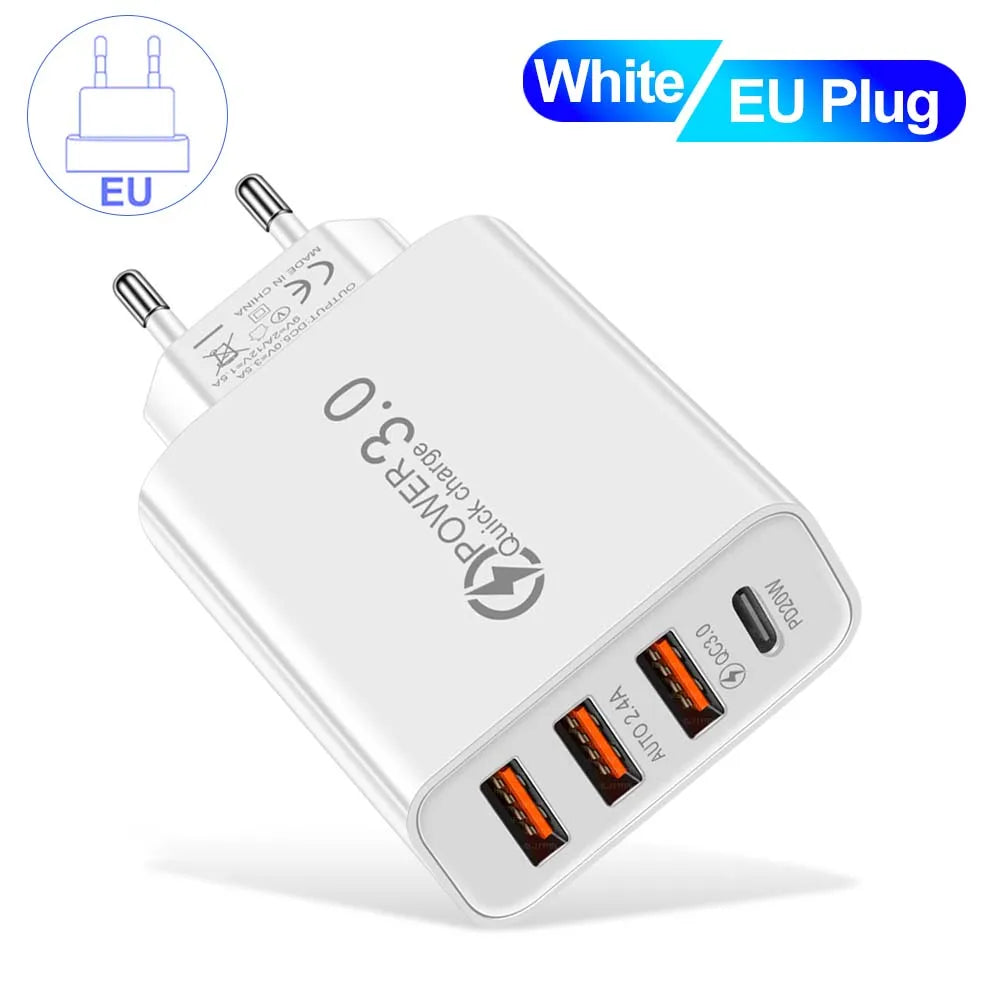 48 USB Charger QC 3.0 Type C PD Fast Charge For iPhone 12 13 Max Samsung S21 Huawei Xiaomi Mobile Phone EU/US Plug Wall Charger