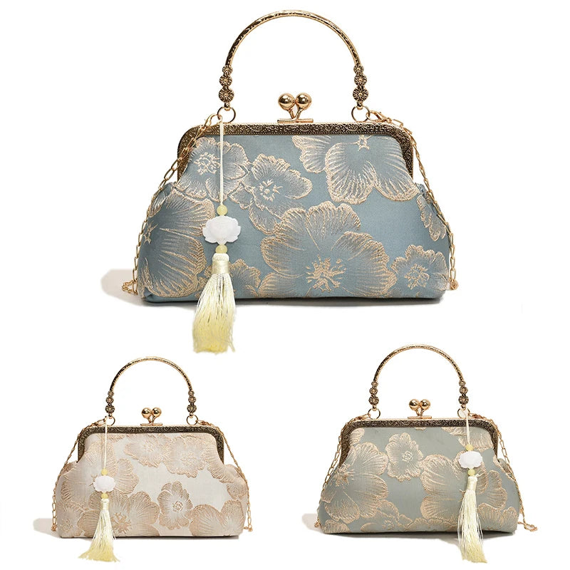 Chinese Style Embroidered Shoulder Bag Elegant Handbag Retro Small Square Bag Wedding Party Luxury Designer Women Evening Clutch