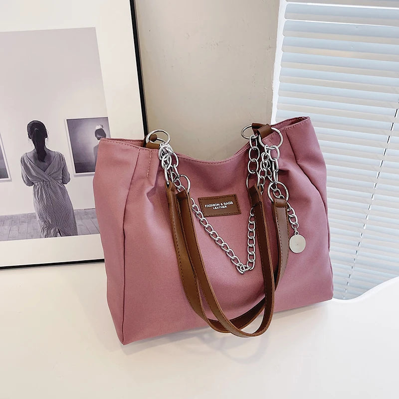 Nylon Solid Color Large Capacity Tote Bag Fashion Chain One Shoulder Women's Bag Minimalist Commuter Bag