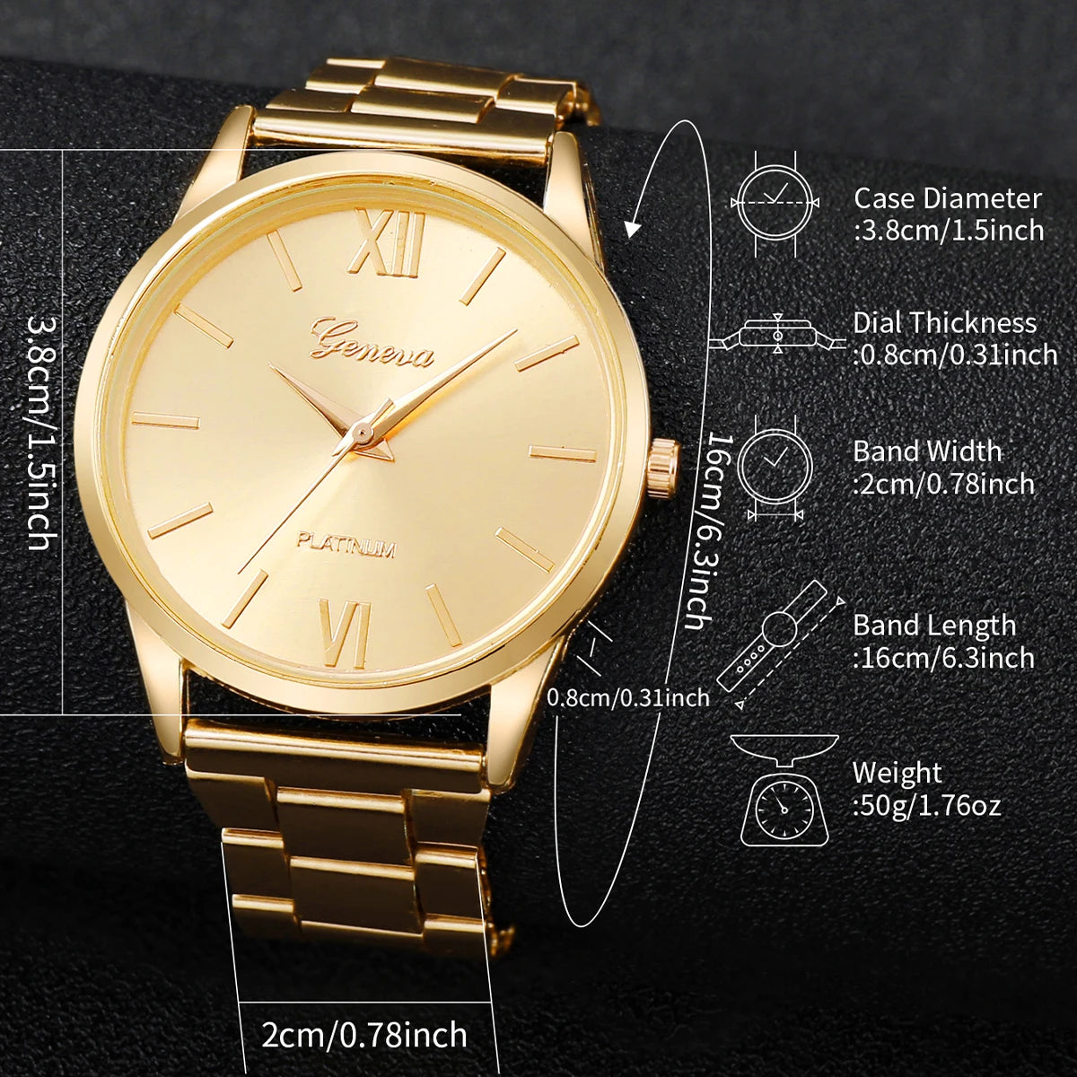 6PCS Women's Watch Fashion Gold Steel Band Quartz Watches Bracelets Set(Without Box)