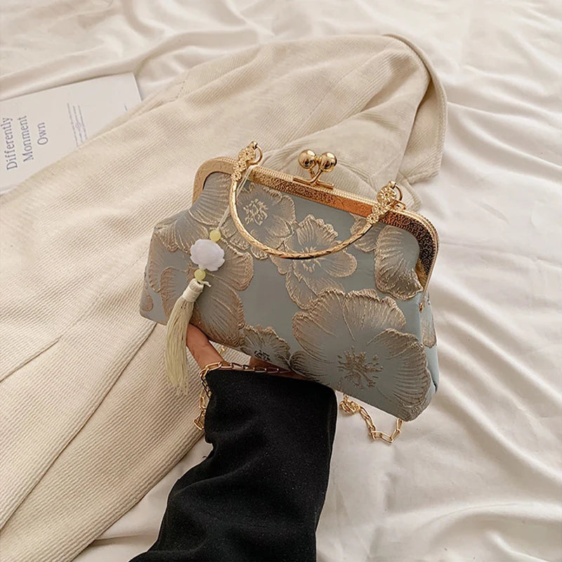 Chinese Style Embroidered Shoulder Bag Elegant Handbag Retro Small Square Bag Wedding Party Luxury Designer Women Evening Clutch