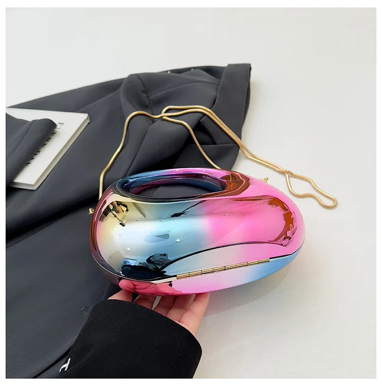 Hot Selling Women's Crossbody Bag 2025 New PVC Metallic Luster Half Moon Party Banquet Women's Bag Luxury Handbag Bolso De Mujer