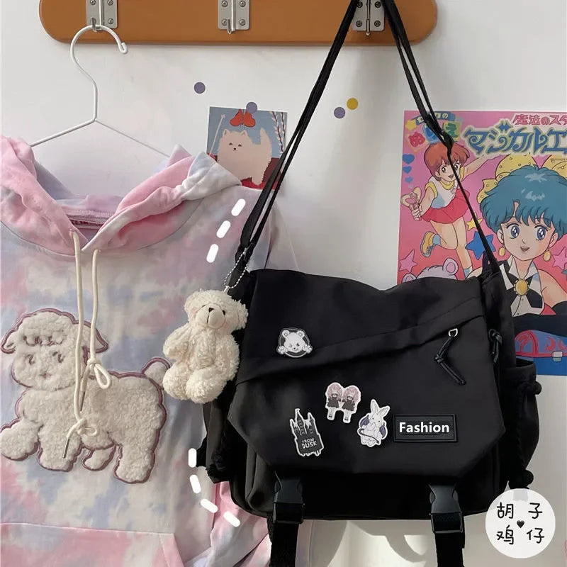 Youth Fashion Nylon Crossbody Bags for Women Handbags Shoulder Bag Large Capacity Solid Canvas Messenger Bag Girls School Bags