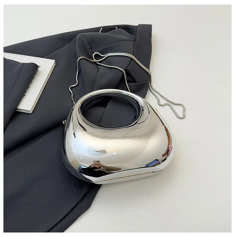 Hot Selling Women's Crossbody Bag 2025 New PVC Metallic Luster Half Moon Party Banquet Women's Bag Luxury Handbag Bolso De Mujer
