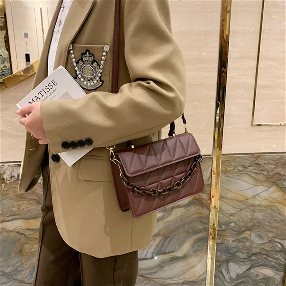 Fashion Plaid Women Shoulder Bag Chain Crossbody Bags Brand Designer Trendy Female Handbags and Purses Small Flap Top Handle Bag