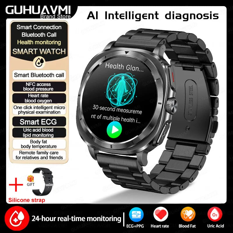 2025 New For Samsung Galaxy Watch 7 Blood Lipids Uric Acid Blood Pressure Body Analysis Smart Watch ECG+PPG Clock Smartwatch Men
