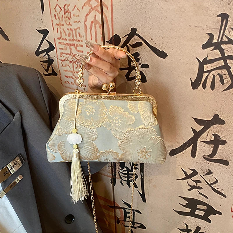 Chinese Style Embroidered Shoulder Bag Elegant Handbag Retro Small Square Bag Wedding Party Luxury Designer Women Evening Clutch