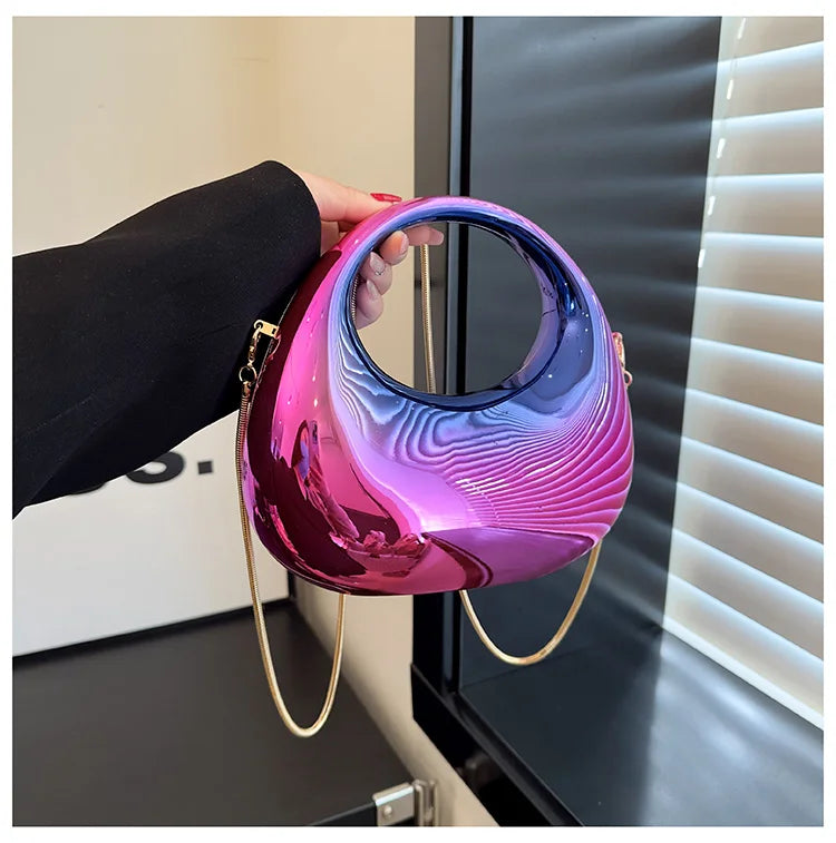 Hot Selling Women's Crossbody Bag 2025 New PVC Metallic Luster Half Moon Party Banquet Women's Bag Luxury Handbag Bolso De Mujer