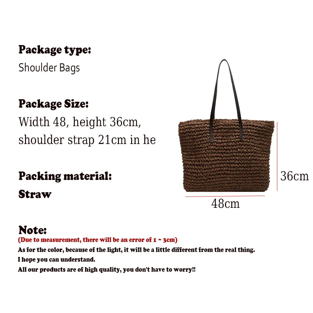 Straw Woven Tote Bags Casual Large Luxury Design Capacity Handbag Beach Shoulder Simple Women's Bag Style Shopping Summer bolsos