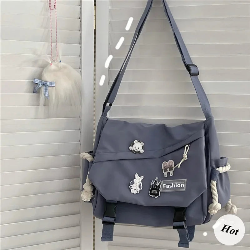 Youth Fashion Nylon Crossbody Bags for Women Handbags Shoulder Bag Large Capacity Solid Canvas Messenger Bag Girls School Bags