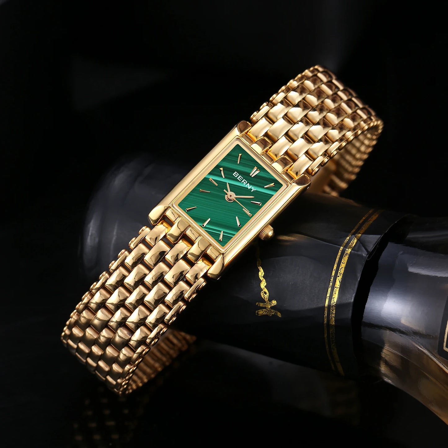 BERNY Gold Watch for Women Square Ladies Quartz Wristwatches Stainless Steel Women Small Gold Watch Luxury Casual Fashion Watch