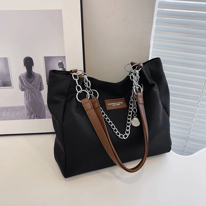 Nylon Solid Color Large Capacity Tote Bag Fashion Chain One Shoulder Women's Bag Minimalist Commuter Bag