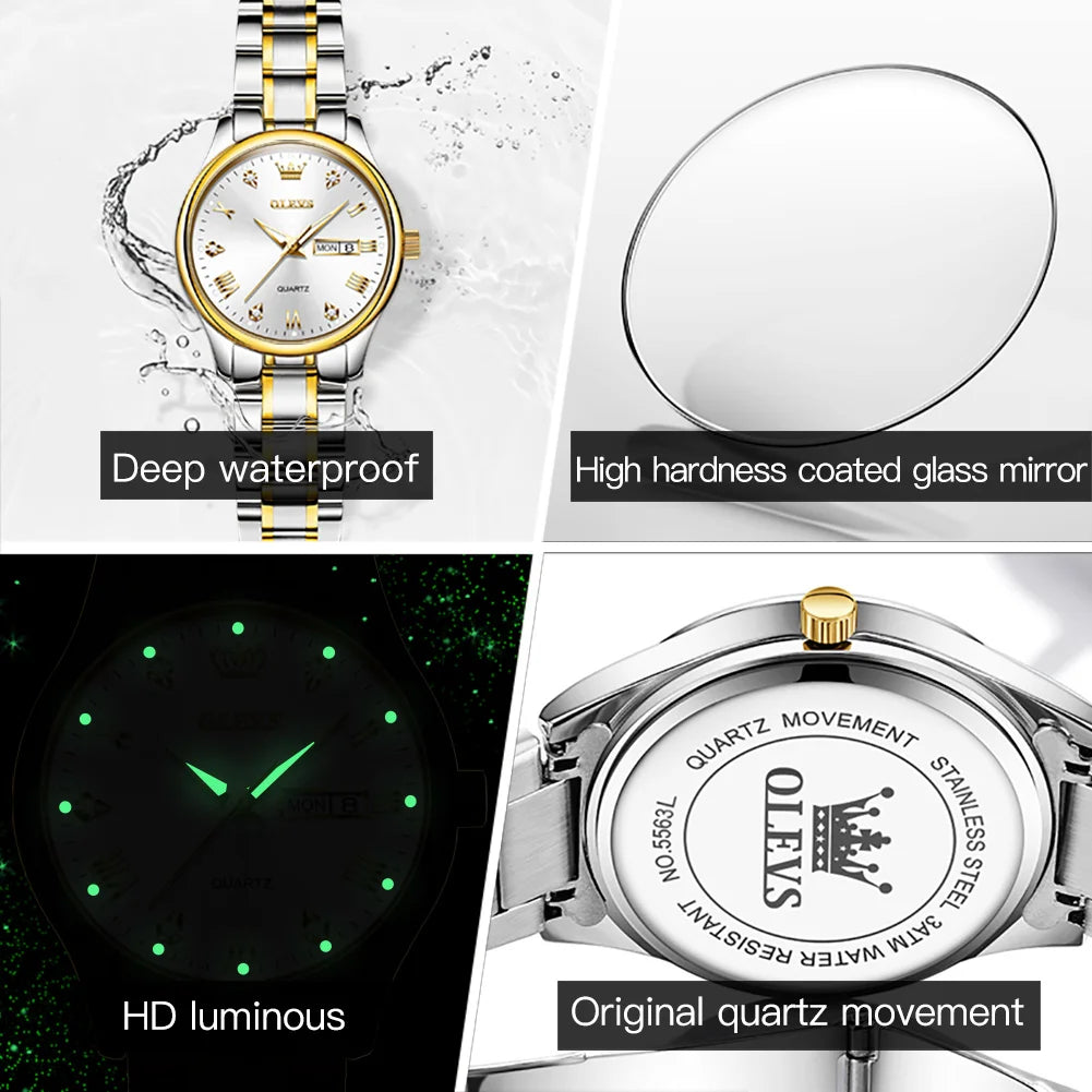 OLEVS 5563 Diamond Scale Women's Wristwatch 30m Waterproof Luminous Stainless Steel Ladies Watch Original Quartz Watch for Women